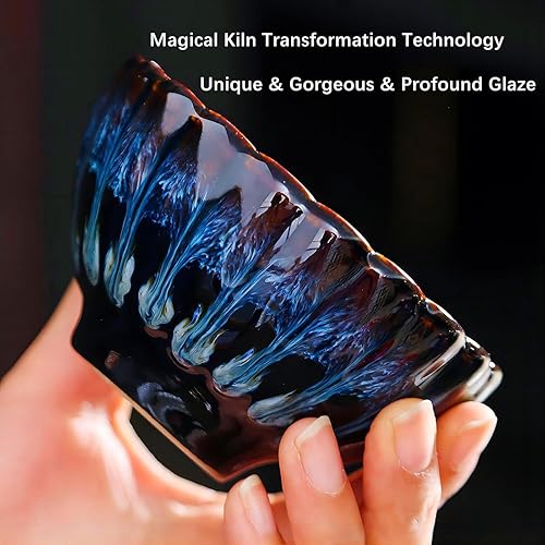 Miniatura 5 de Tenmoku Tea Cups, Chinese Dragon Phoenix Tea Cups Set, 4 oz Handmade Blue Glaze Jianzhan Ceramic Cups for Kungfu Tea Ceremony, Gift for Tea Lovers