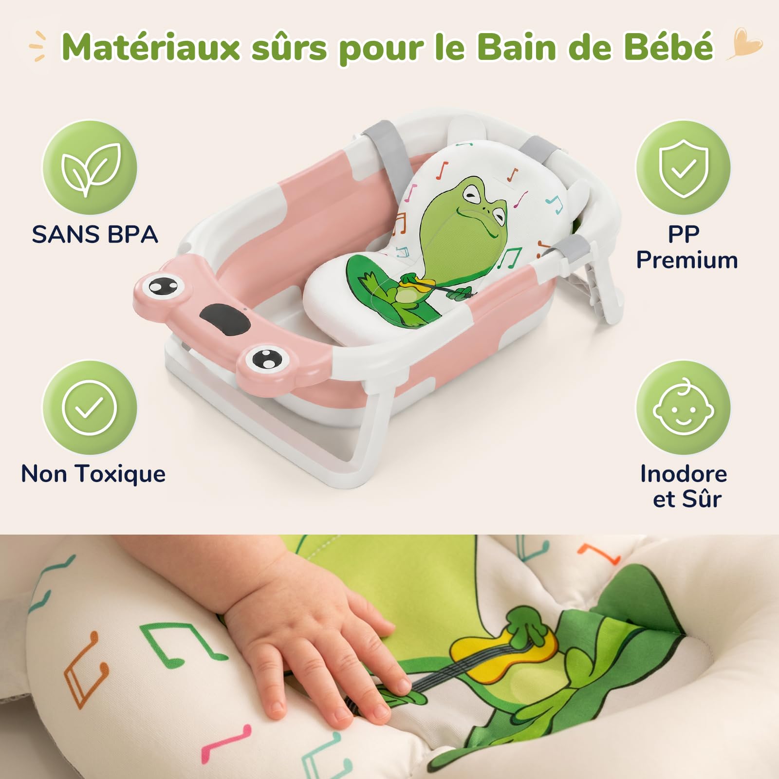 DEANIC Pliable Baignoire Bebe, Baignoire Bébé Naissance Adaptée aux Nouveau-nés de 0 à 24 Mois,Bain Bébés Portable, ne Prend Pas de Place (Rose)