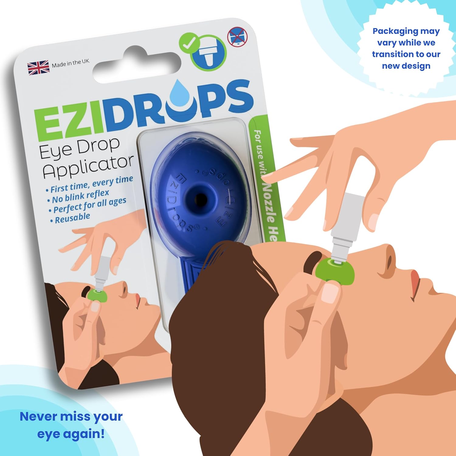 Eye Drop Guide for Nozzle Head Bottles, No Blink Reflex, Dark Blue | Stops Blink Reflex, Suitable for All Ages, Reusable Eye Drop Applicator, Precise Eye Drops Application, Easy to Use