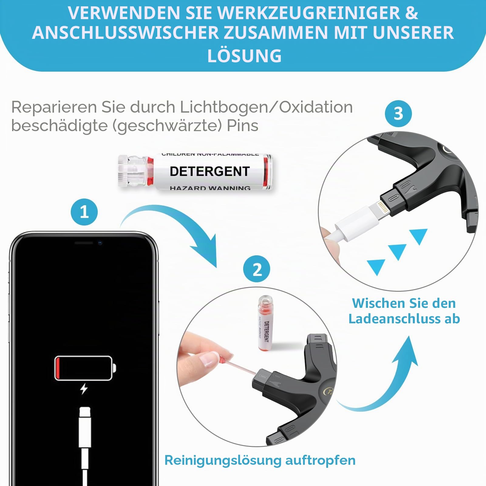 Handy Reinigungsset, iPhone Reinigungsset für Airpod iPhone, All-in-OnePhone Reinigungsset für Ladeanschluss Typ C, unzuverlässige Ladeverbindung mit Bürste reparieren