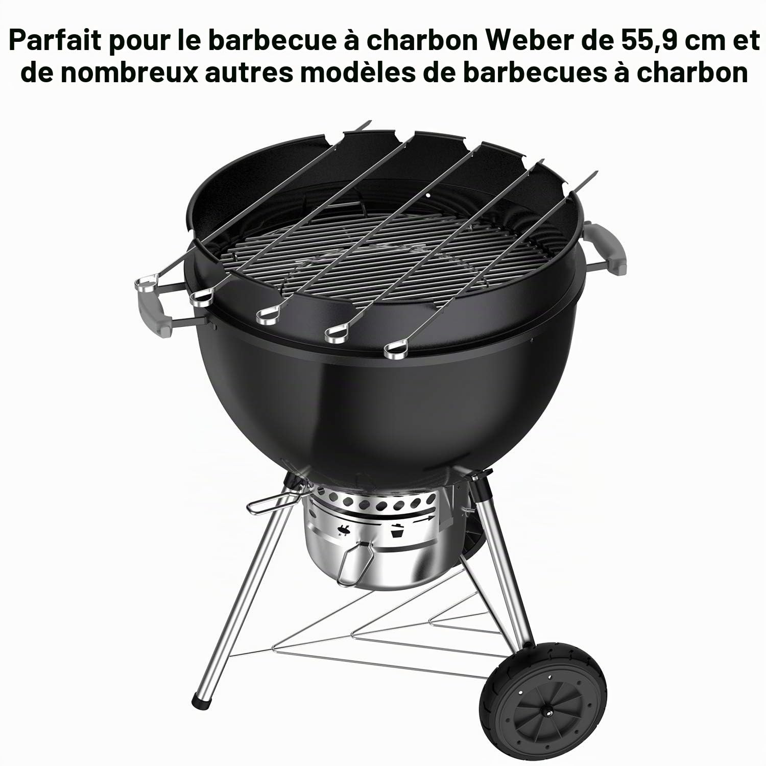 Onlyfire Lot de Brochettes de Kebab avec Support Ring pour Weber Kettle Barbecue Charbon 57 cm