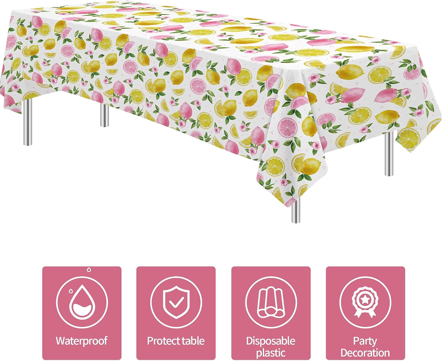 Lemon Party Decorations Tablecloth for Girls, 3 Pack, 55in x 86in