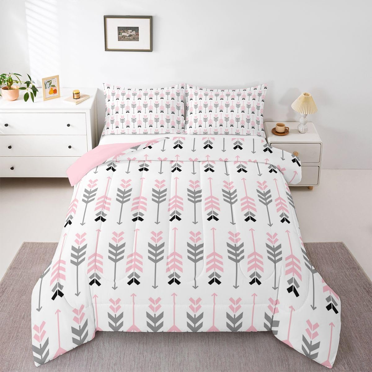 Feelyou Kids White Arrow Comforter Set Twin Size Arrow Hunting Bedding Set for Boys Girls Teens Bedroom Decor Wild Decor Comforter Women Men Cute Duvet Set with 1 Pillow Case