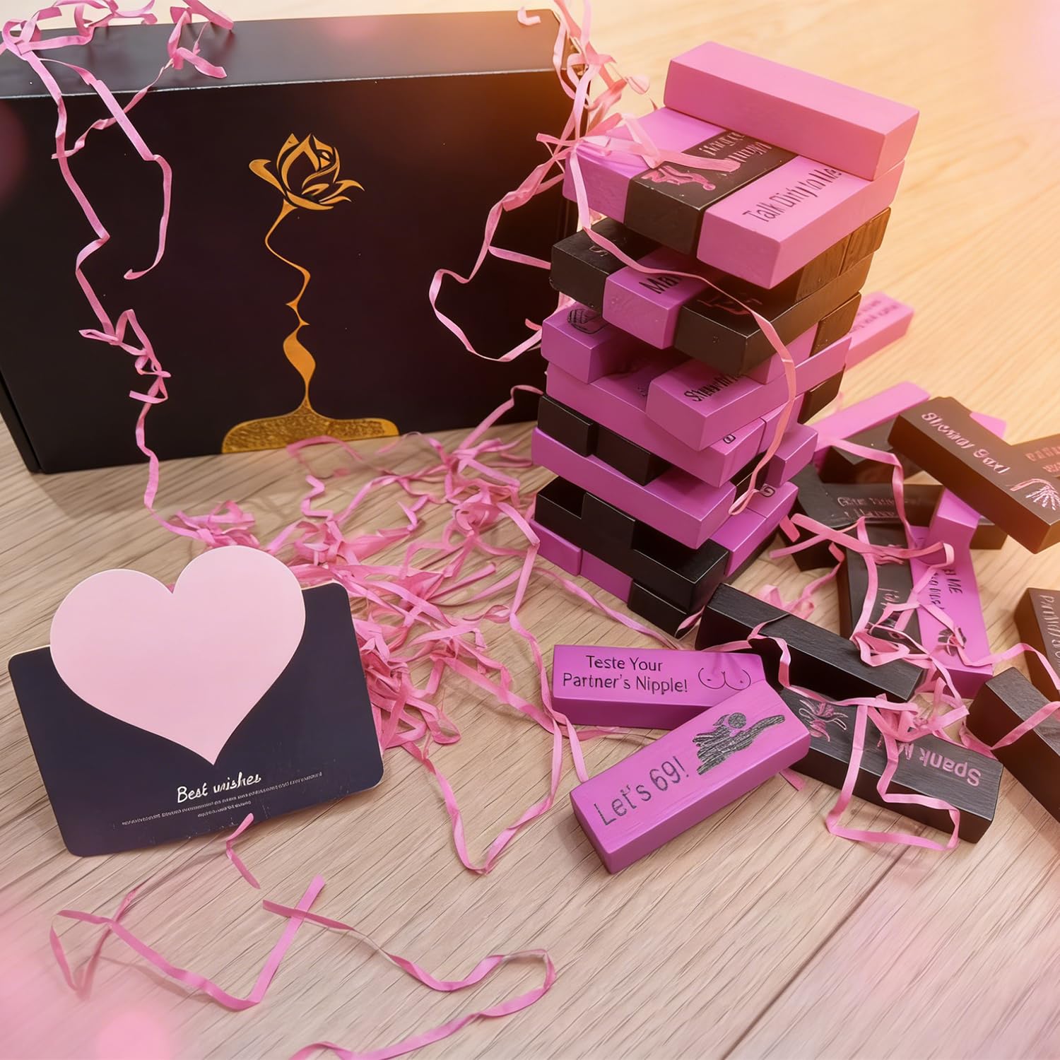 Jeu de tour de blocs coquins 48 pièces, français, blocs empilables de tour pour couples, jeu d