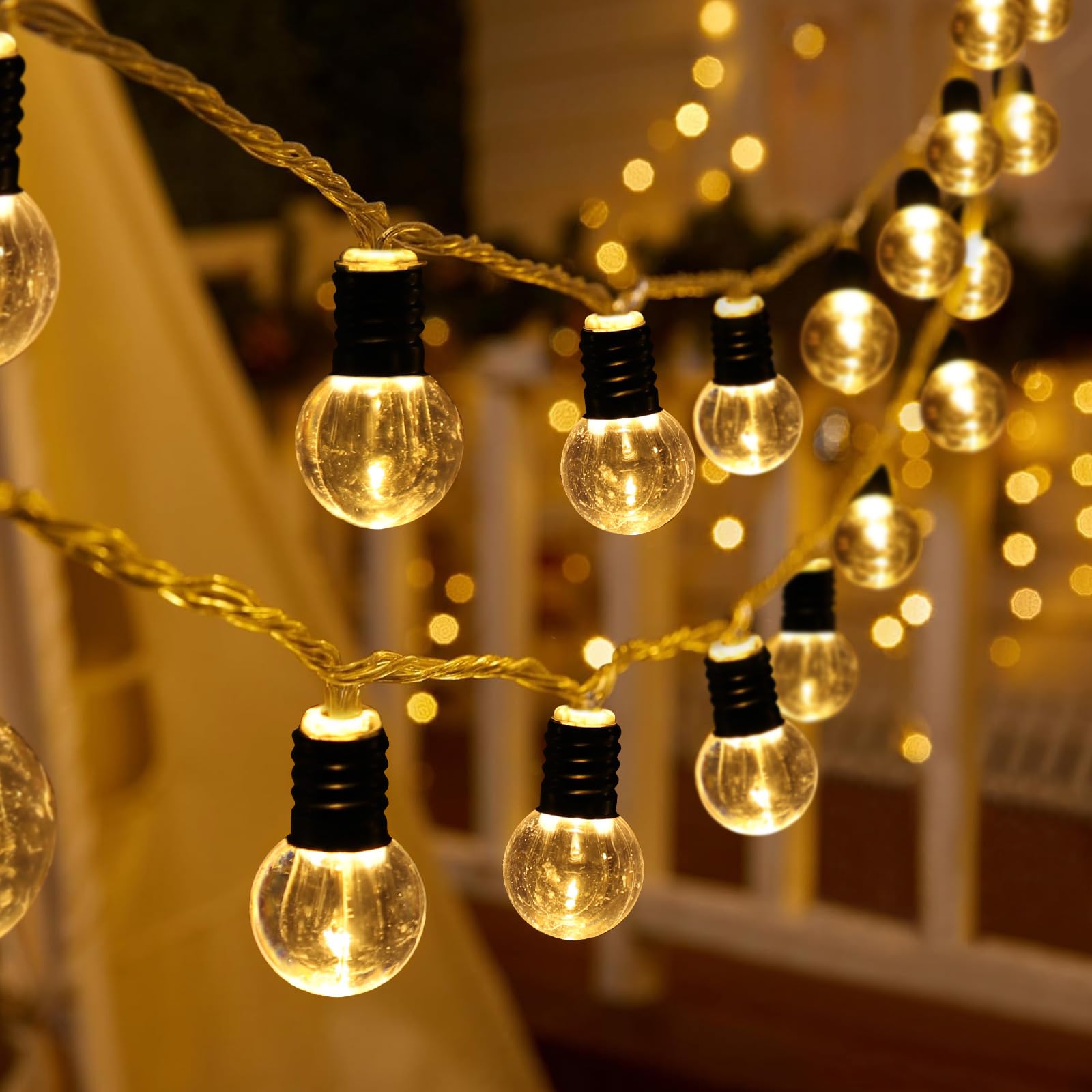Guirnalda de luces LED con batería, 10 bolas decorativas transparentes, cadena de luces LED con temporizador para interior y exterior, dormitorio, habitación, boda, fiesta, Navidad