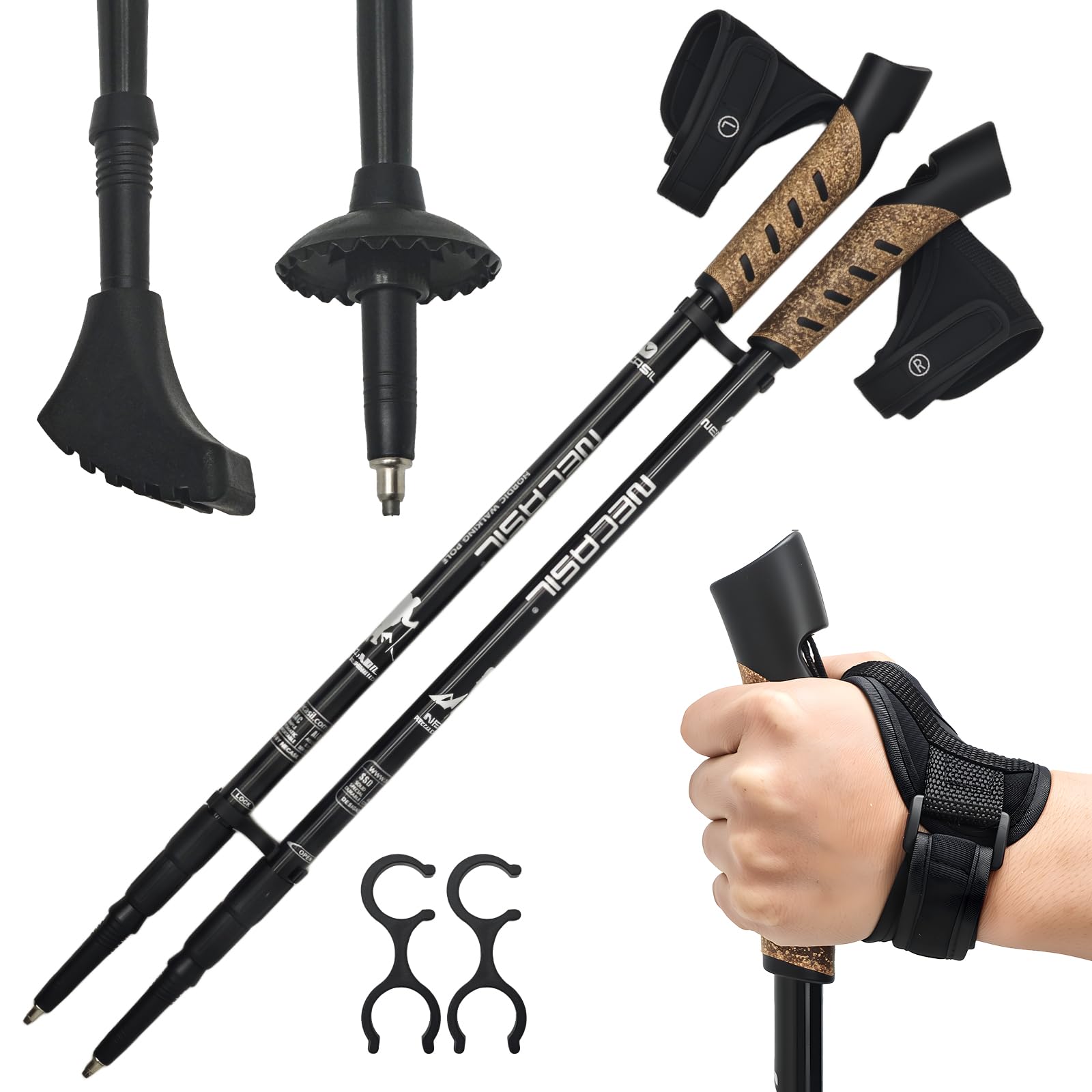 Trekkingstöcke Faltbar, Wanderstöcke 7075 Aluminium Ultraleicht, Verstellbar 62-135cm mit Korkgriff, Nordic Walking Stöcke 2er Set für Damen & Herren
