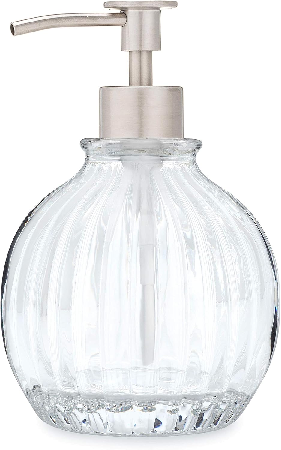 Rail19 Greyson Globe Glass Soap Dispenser with Metal Pump - Refillable Liquid Hand Soap for Bathroom and Kitchen, 12oz (Luxe Stainless)
