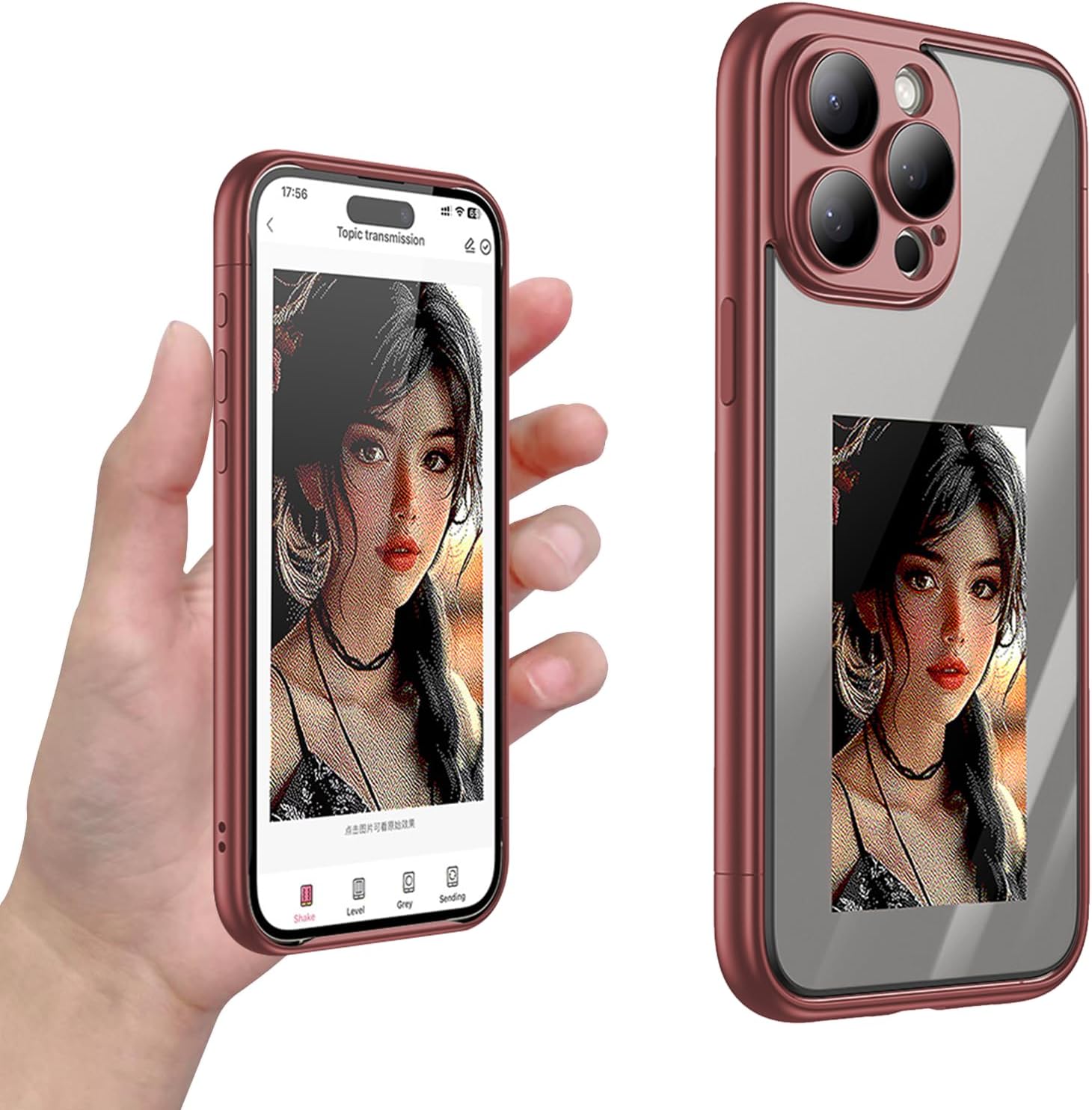 four color ink screen projection smart border phone case - supports displaying 3.5 Picture, NFC transfer, DIY custom images, 2-in-1, can be used separately for magnetic backboard (new 2024)