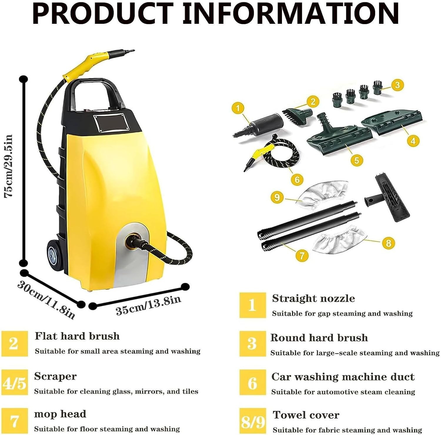 Commercial Steam Cleaner 3000W Portable 6Bar High Pressure 110°C/230℉ Handheld Steam Cleaning System for Kitchen Car & Multi-Surface Use，75 x30x 35 cm Blue