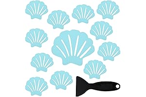 12Pcs River-Mussel Kids Shower Decals, No Slip Safety Treads with Scraper