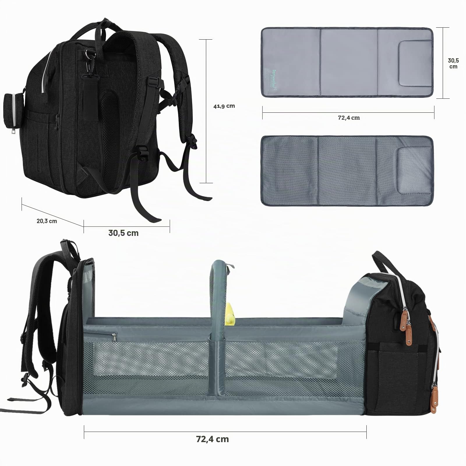 DERJUNSTAR Sac à langer, sac à dos à langer pour bébé avec station à langer
