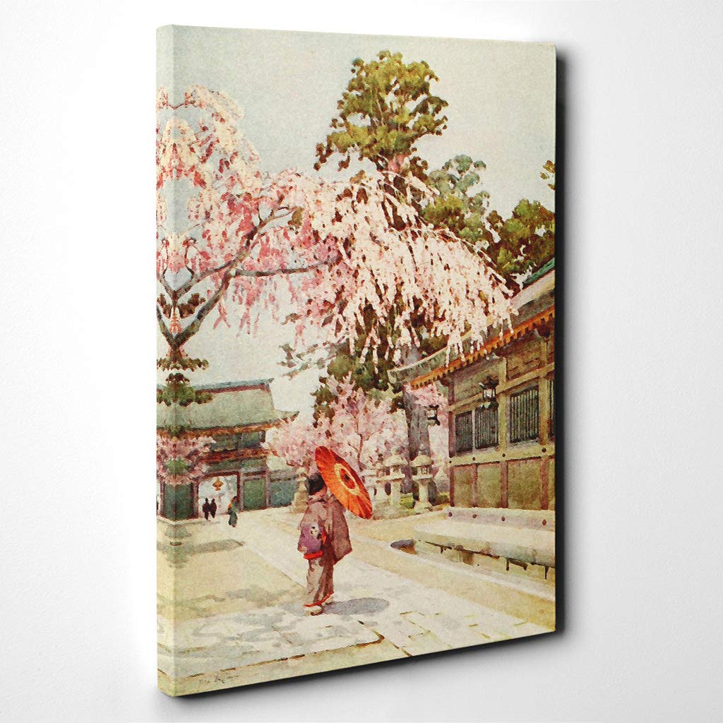 Ella Du Cane Japanese Oriental The drooping Cherry Canvas Print | Gallery Wrapped 30mm Frame Wall Art | 20x14 inches | Ready to Hang | Asian Still Life Picture | Living Room Bedroom Lounge Office