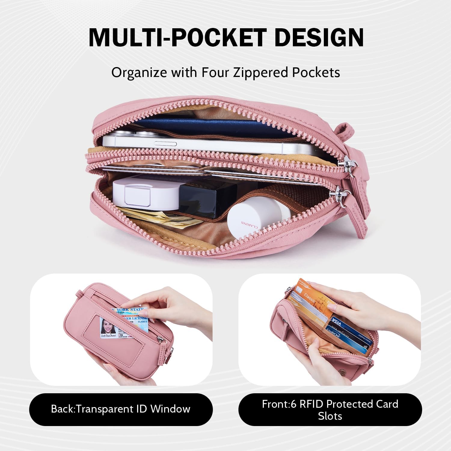 POIUGOYA Small Nylon Crossbody Bags for Women,RFID Wristlet Purse Built in Wallet, 4 Zipper Crossbody Wallet Phone Organizer - Image 5