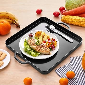 Foodservice Black Plastic Tray with Handle Set of 2 Large Melamine Cube Serving Platters for Parties, Table, Kitchen Size(12.5x12.5x1)