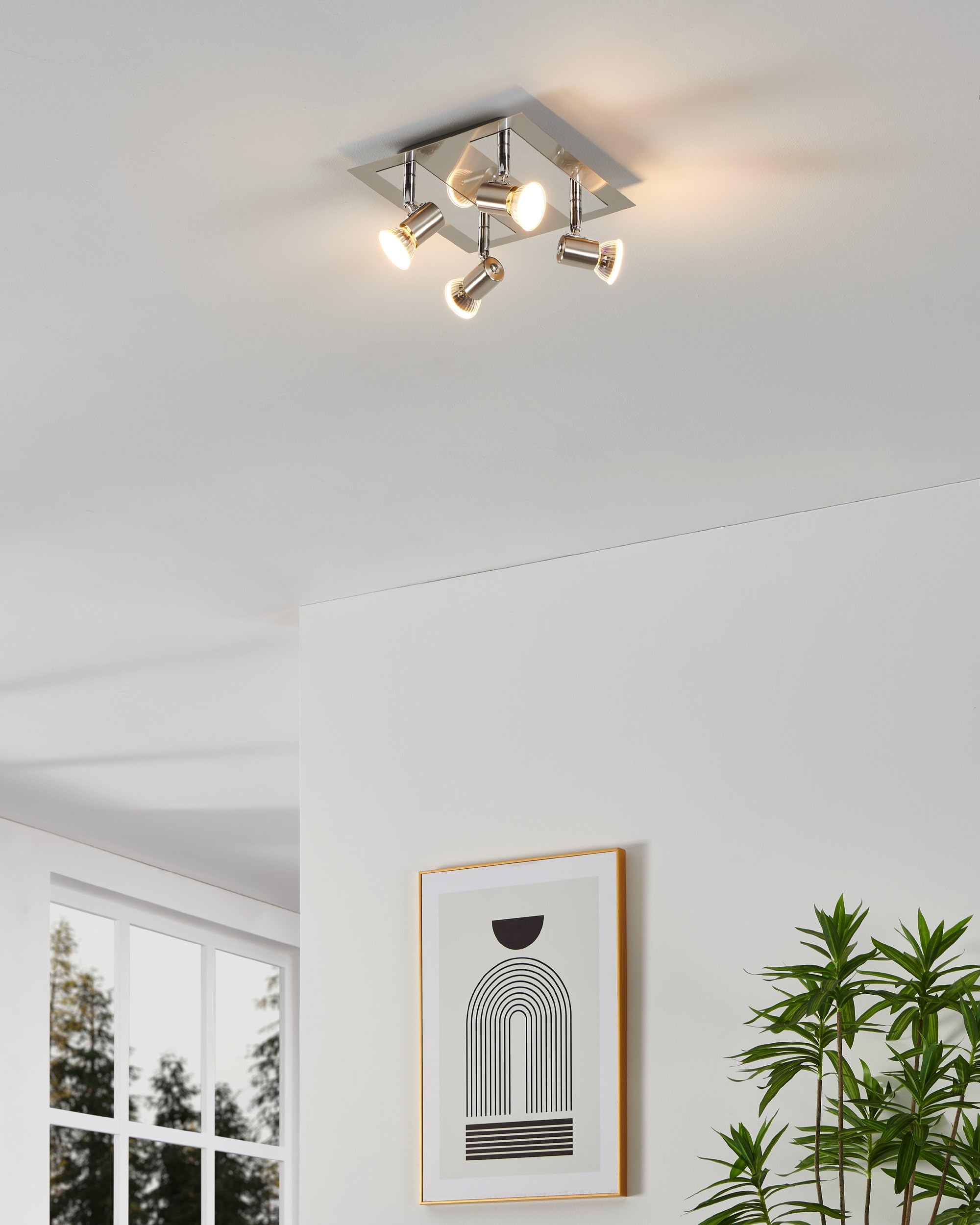 EGLO LED Deckenlampe Rottelo, 4 flammige Deckenleuchte, Deckenstrahler aus Metall, Wohnzimmerlampe in Nickel-Matt, Chrom, Spots inkl. GU10 Leuchtmittel, warmweiß
