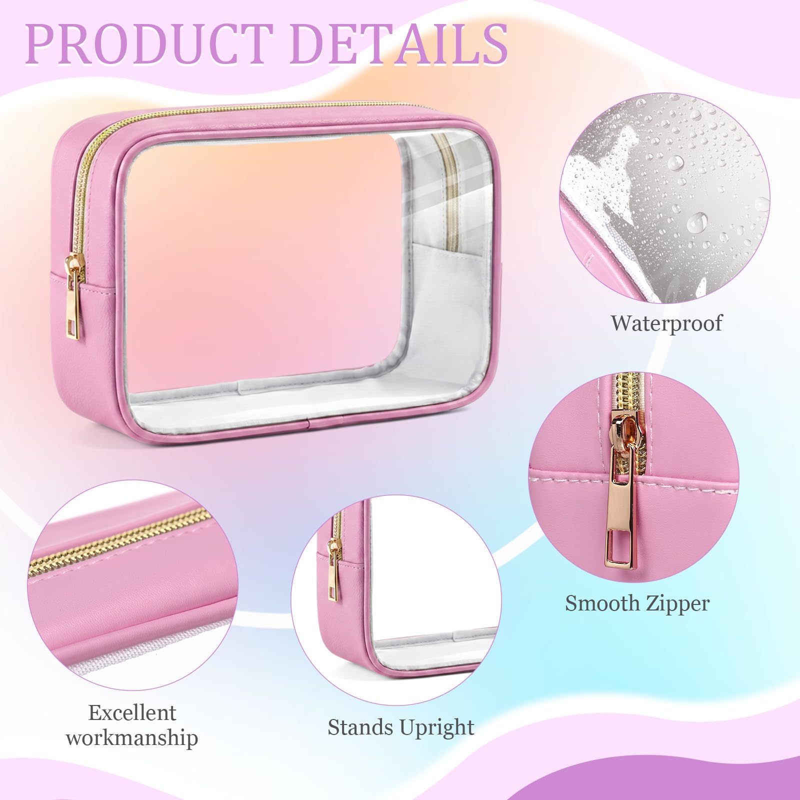 Abbylike Transparente Make-up-Tasche, PU-Leder, Reise-Kosmetiktasche, Schlafsaal, Make-up-Tasche, kleine Kulturtasche mit Reißverschluss, Auto-Organizer, wasserdicht, für Damen, Sommer, Urlaub