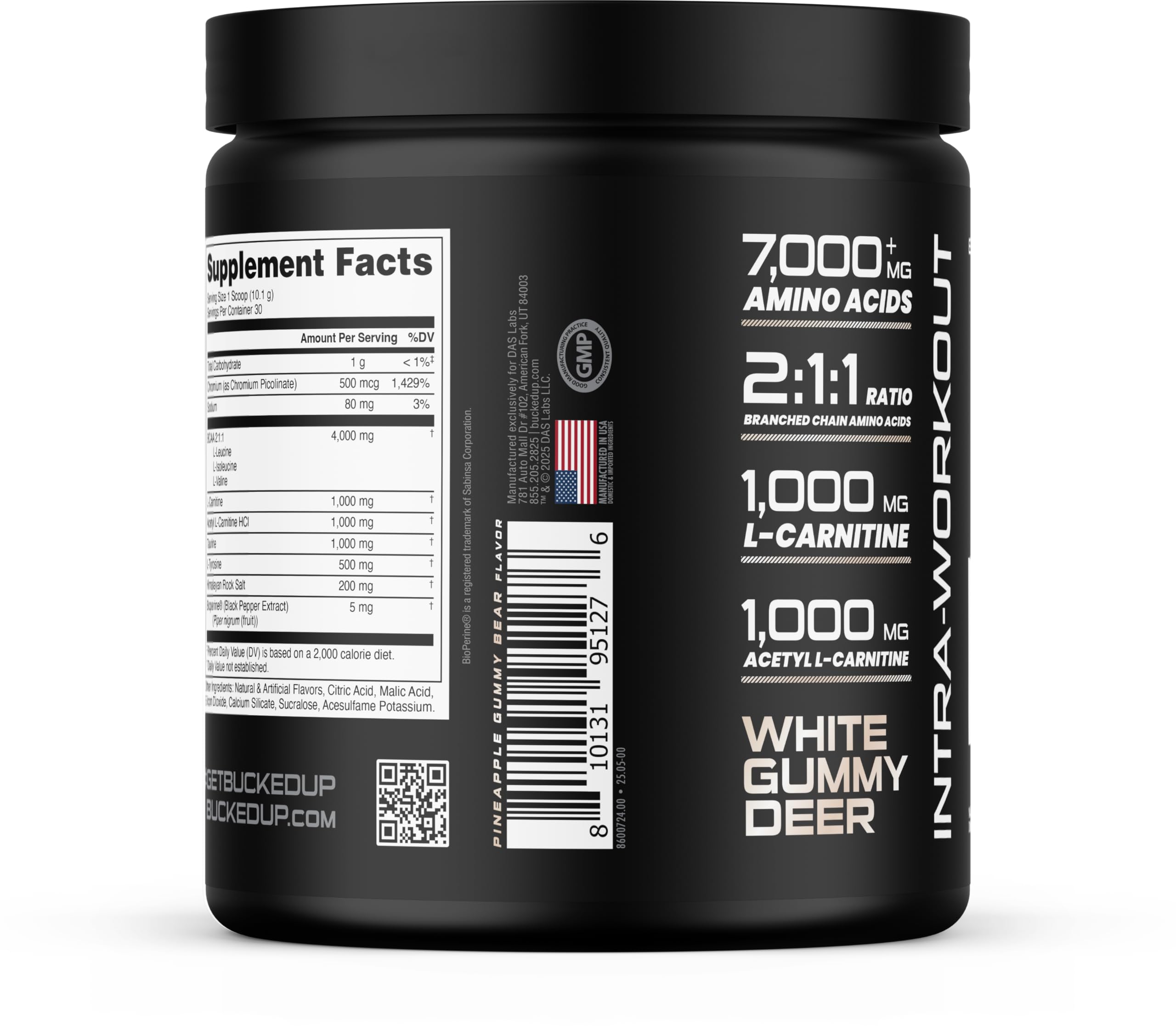 Bucked Up Racked White Gummy Deer | Intra Workout BCAA 2-1-1 Formula with L Carnitine Acetyl L Carnitine Taurine and L Tyrosine | Amino Acid Powder Supplement (30 Servings) — Amazon image 4