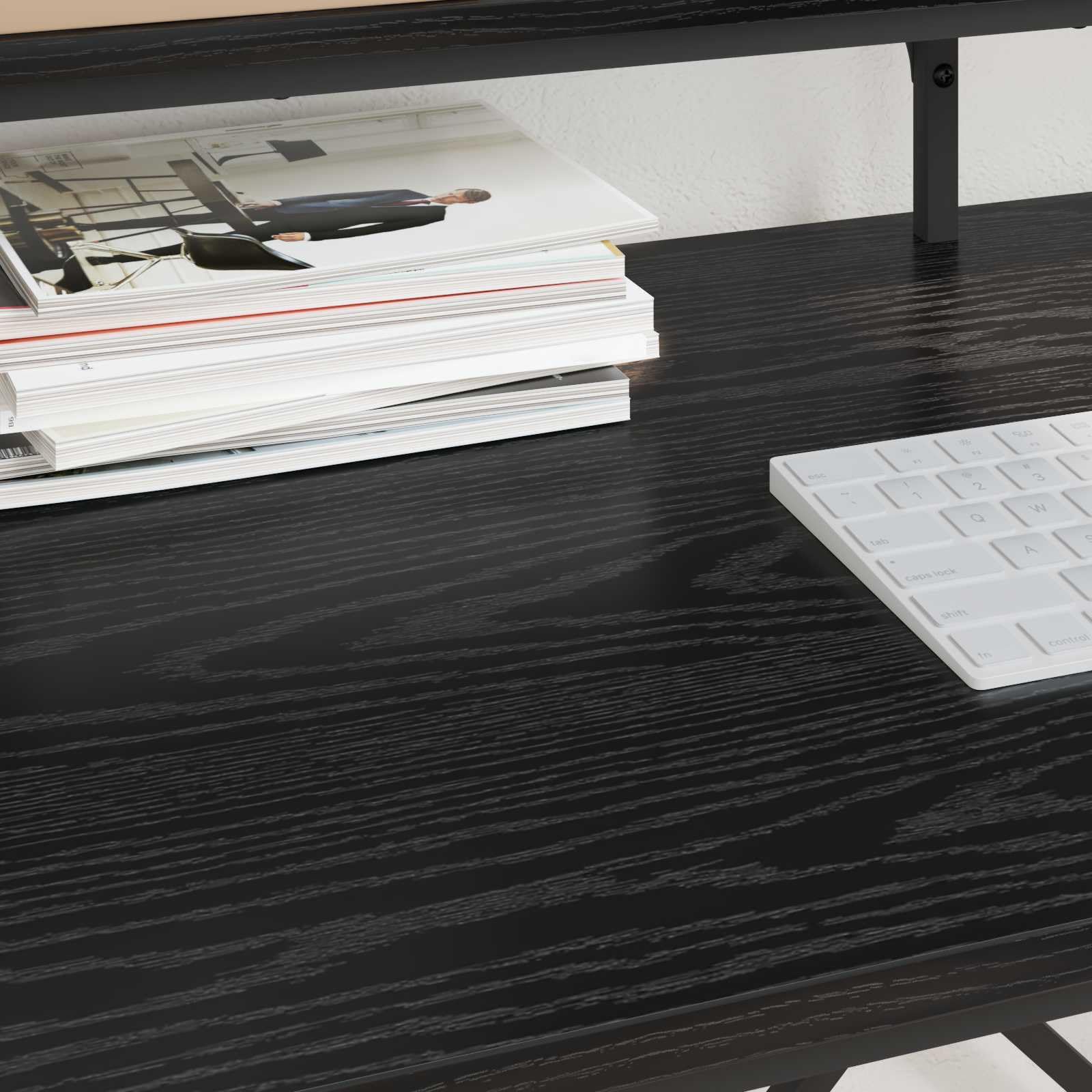 Escritorio de madera de roble negro, 80 x 50 x 90 cm, diseño industrial, con estante, resistente a las manchas, para oficina en casa, mesa de trabajo