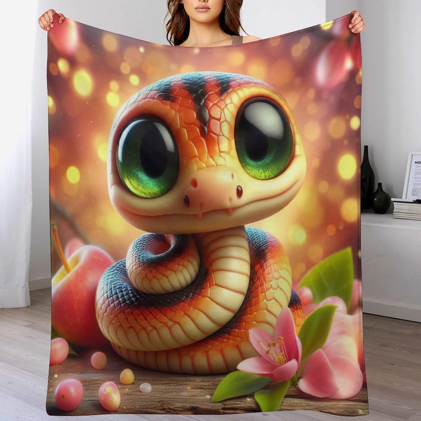 Couverture en flannel douce motif serpent, grand plaid chaud de salon