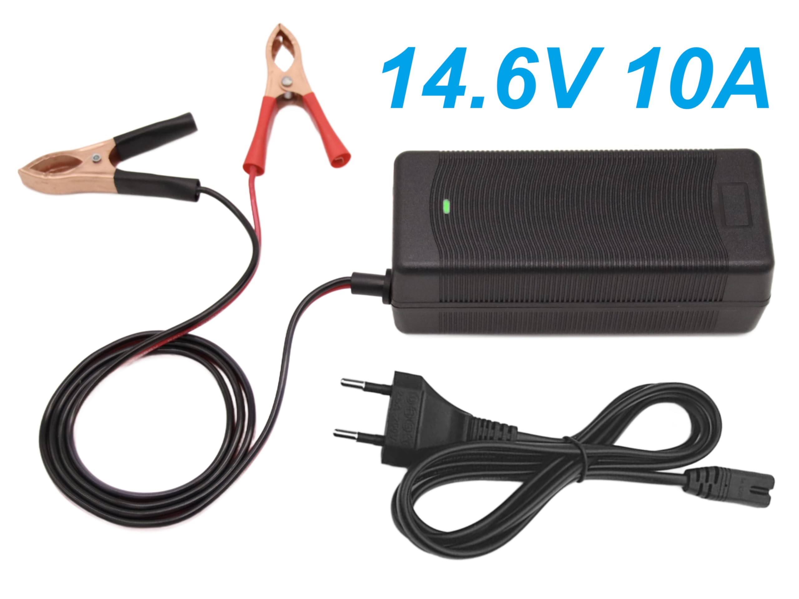 Caricabatteria LiFePO4 da 14,6 V 10 A, caricatore intelligente per batterie al litio fosfato di ferro da 12,8 V, morsetti a coccodrillo, display LED appositamente progettato per batterie al litio