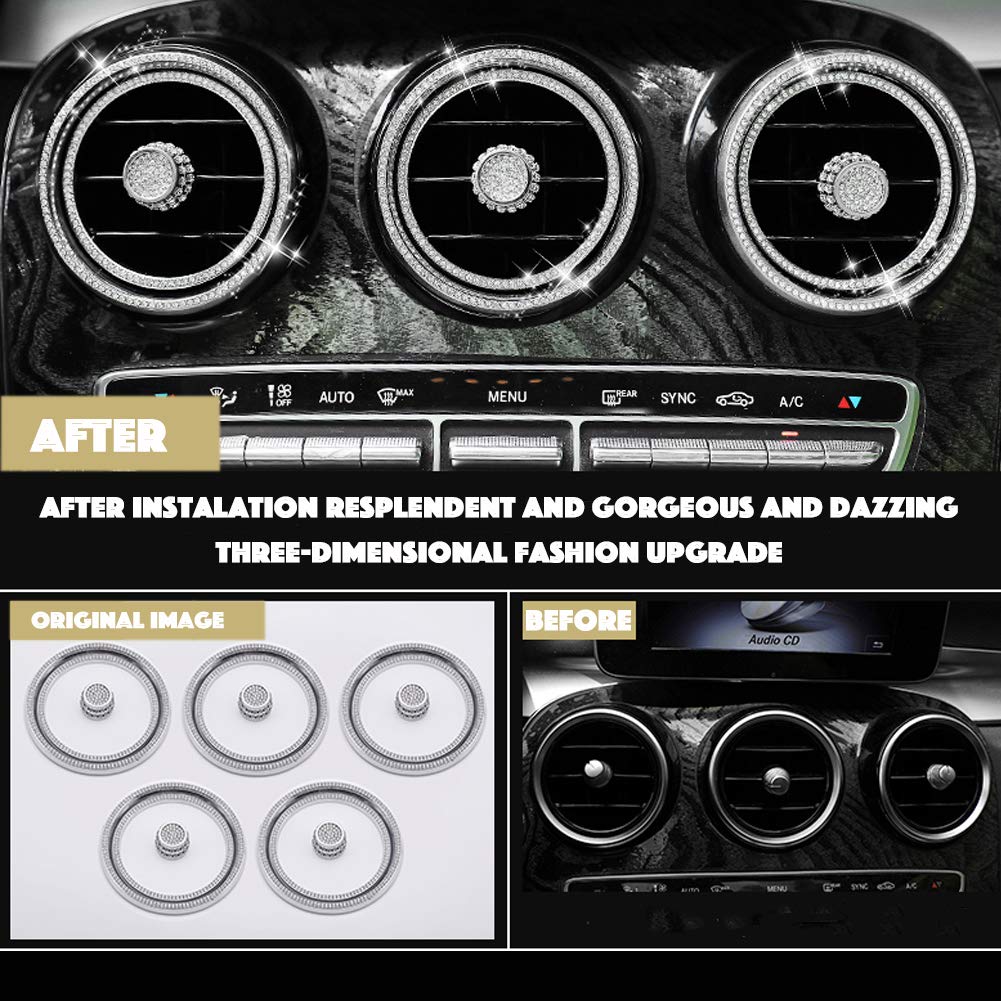 PGONE 15pcs Bling Crystal Rhinestone Accessories Interior Decorations Inner Air Vent Condition Front Cover for Mercedes Benz W205 C GLC Class X253 C253 (C-Front Air Vent)