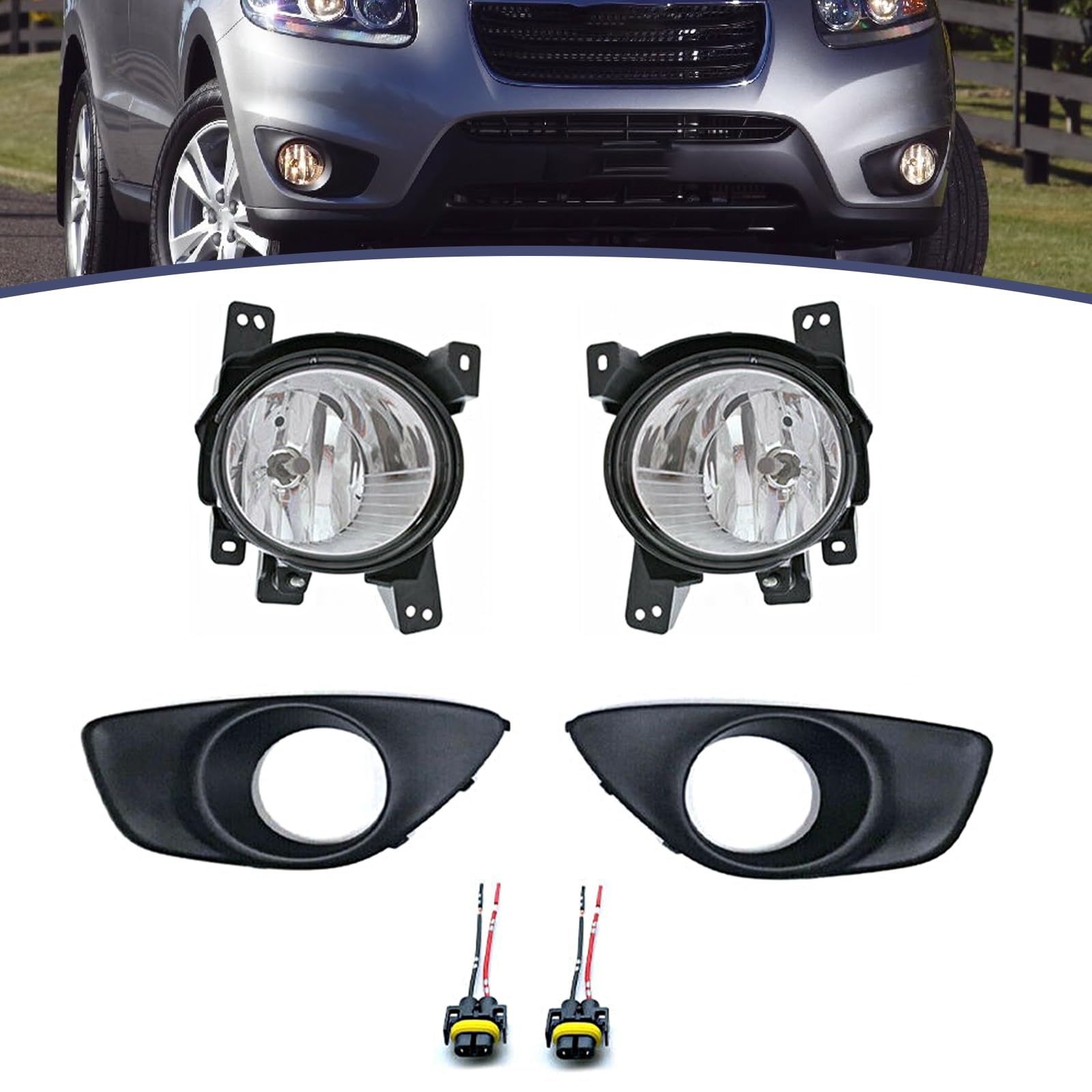 JESYMBX For Hyundai Santa Fe 2010-2012 Fog Lights Front Lower Lamps Protective Covers Belt Conector Left&Right