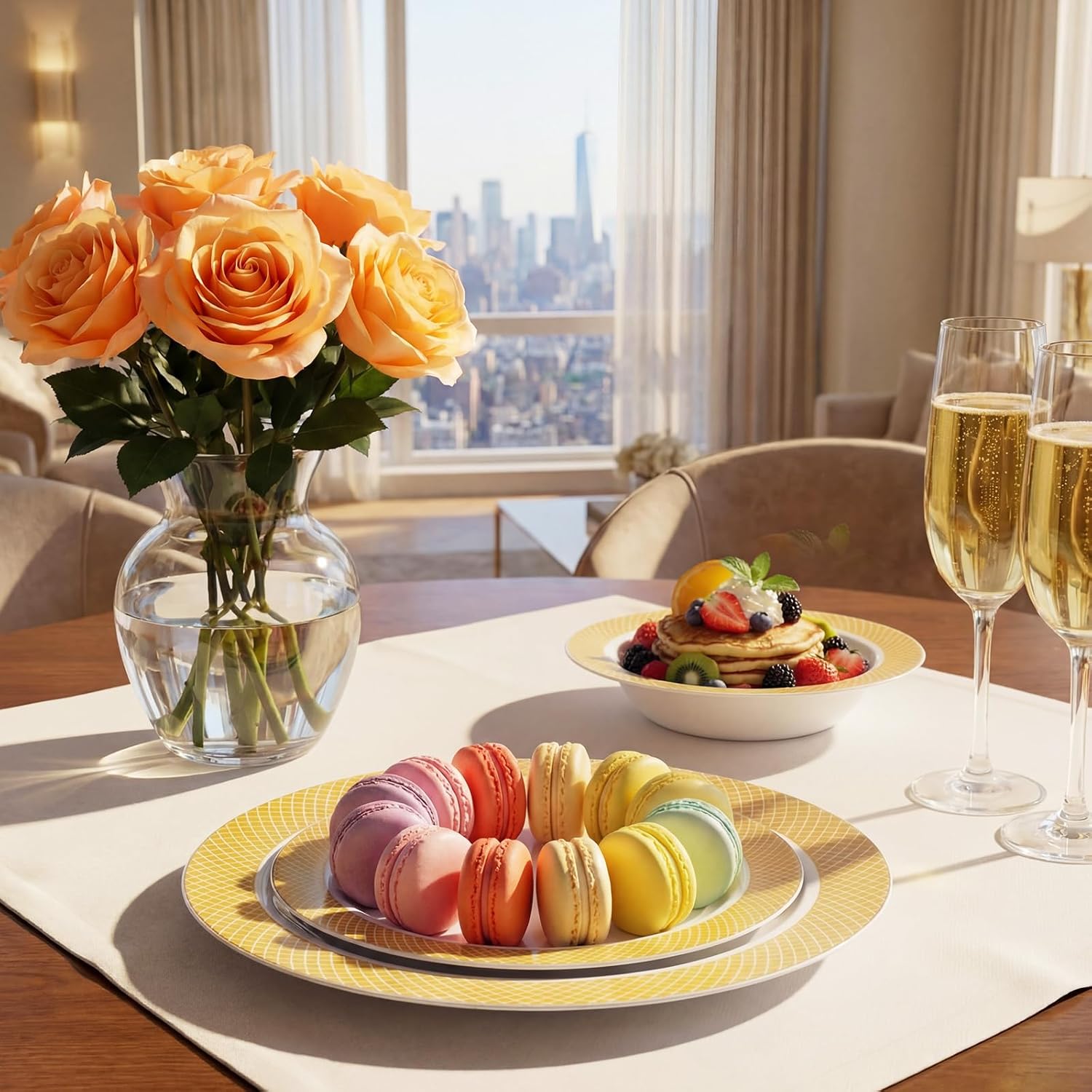 Havawish 150 Pcs Disposable Gold Plastic Plates and Bowls Sets for 50 Guests Gold Grid Dinnerware Set 7"/10" Plates 12oz Bowls Elegant Tableware for Weddings Birthday Party Event Supplies