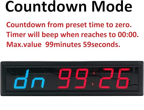 Miniatura 6 de Ledbrigym - Reloj de gimnasio con temporizador de cuenta regresiva, intervalos de cuenta regresiva, cronómetro, entrenamiento, control remoto, rojo