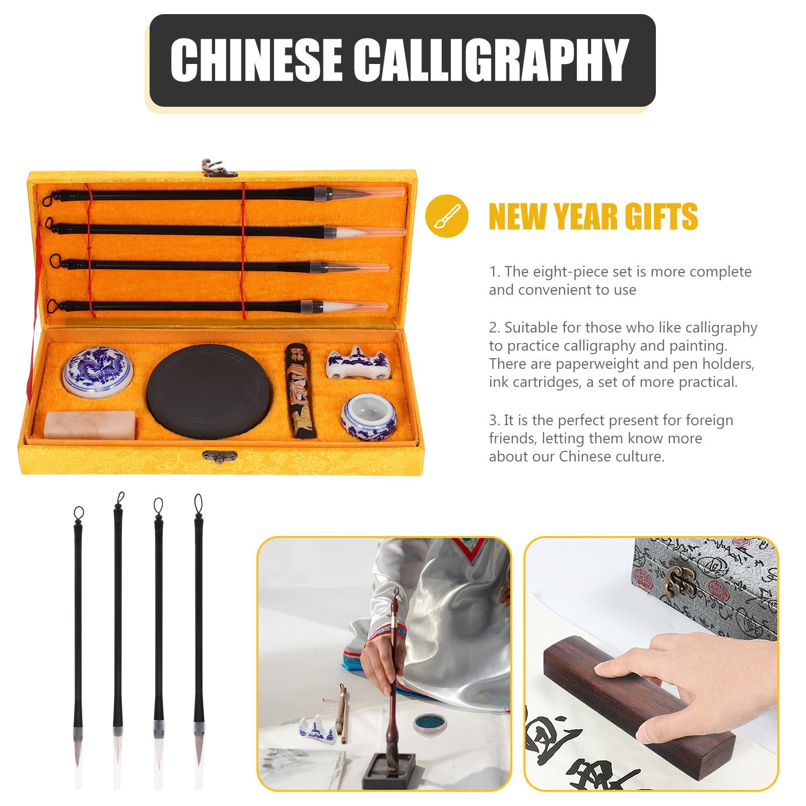 Gadpiparty Chinesisches Kalligraphie Pinselset Vier Schätze des Studiums und Wolfshaar Geeignet für Anfänger Schreibset für Kalligrafie und Kreatives Schreiben
