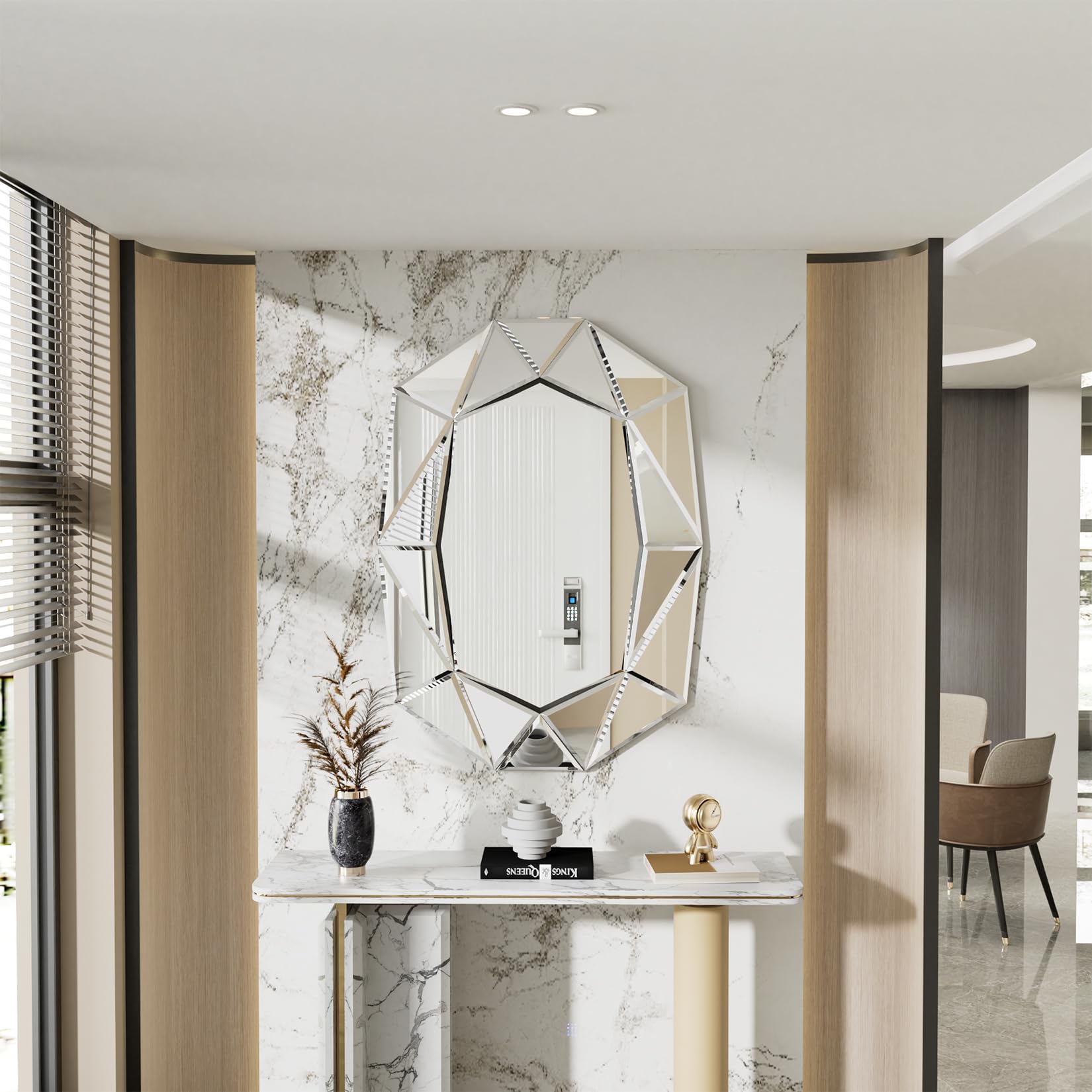 Espejo Pared Grande de Decoracion: Espejo Irregular Moderno Elegante Artístico para Recibidor Salon Entrada Comedor Baño (Plateado)