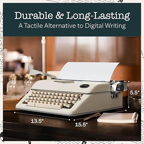 Miniatura 3 de Maplefield Máquina de escribir manual portátil clásica, color crema, papel de 8 x 11 pulgadas, función de procesador de texto y cinta de máquina de