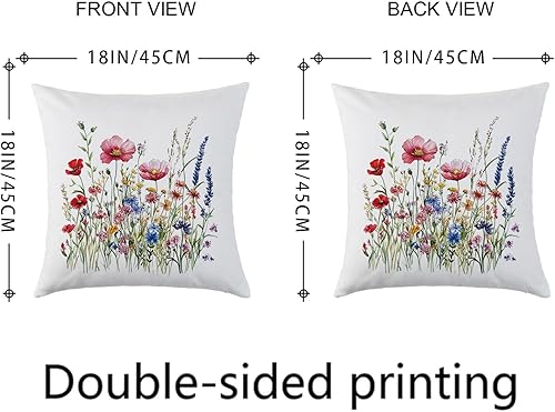 Miniatura 3 de Juego de 4 fundas de almohada decorativas de primavera de 18 x 18 pulgadas, diseño de flores silvestres, mariposas, jardín, patio, exteriores, para