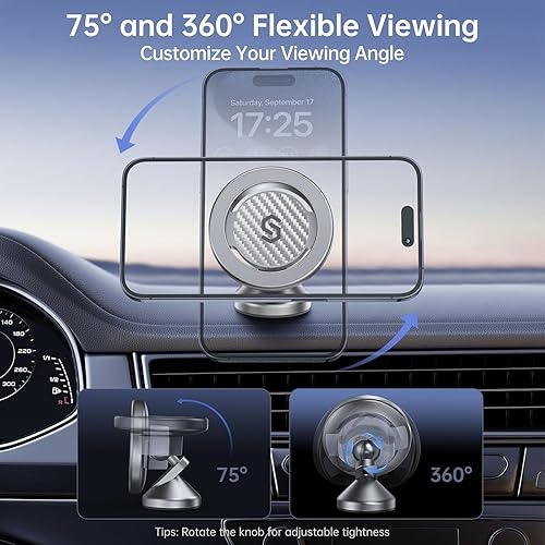 Miniatura 2 de SYNCWIRE Soporte magnético para teléfono MagSafe para automóvil, soporte magnético de Kevlar para el tablero del automóvil, rotación de 360, soporte