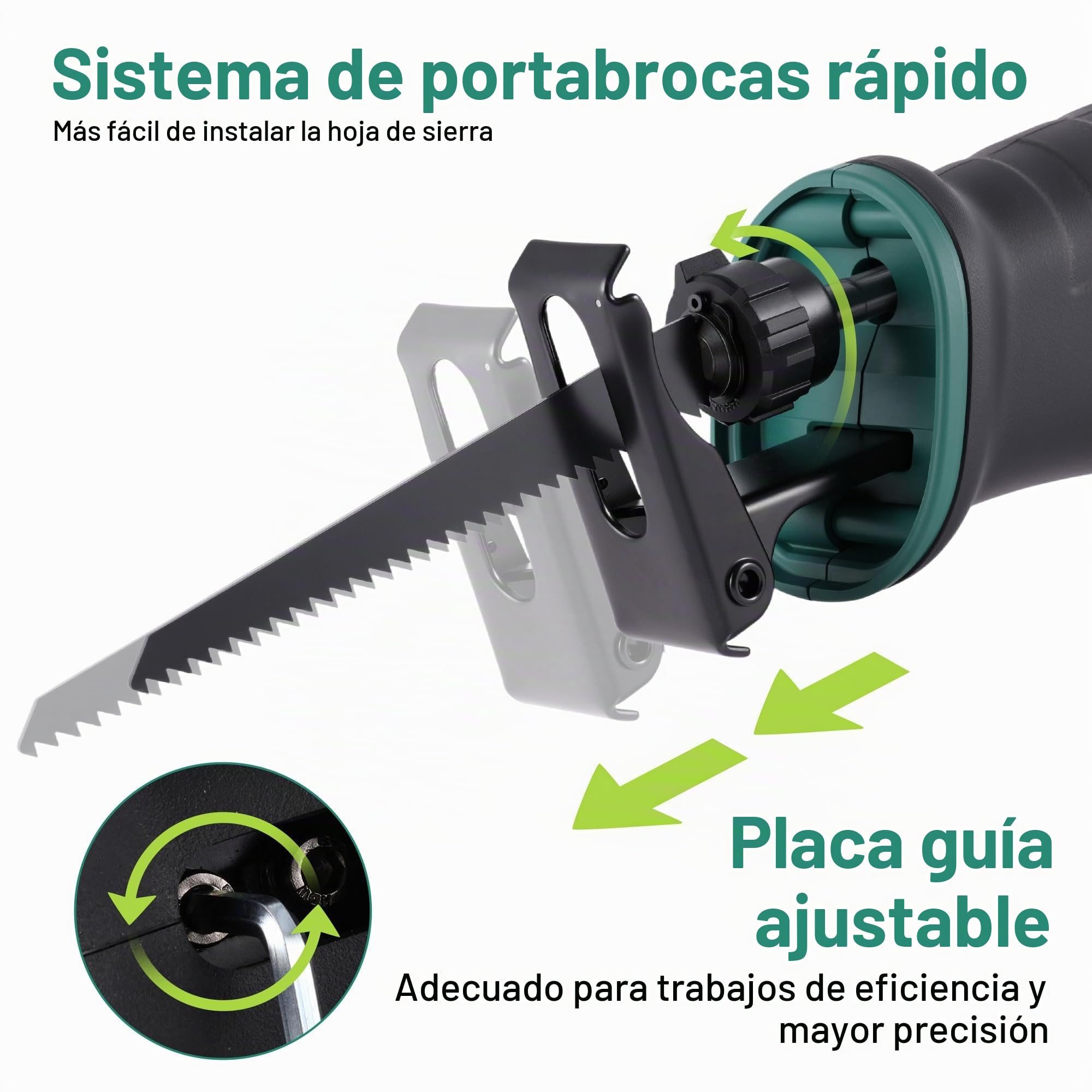 POSENPRO Sierra de Sable 750W, Sierra Eléctrica, 180° mango giratorio, Velocidad variable 0-2800 SPM, Cambio de Hoja sin Herramientas, 4 hojas, Para Cortar Madera, PVC y metal