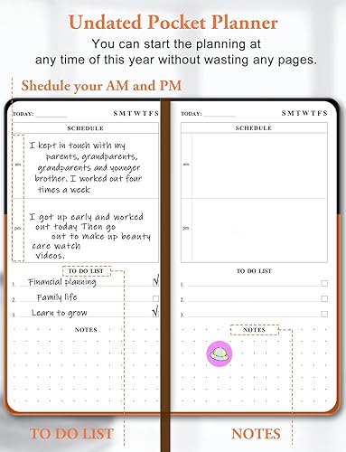 Agenda diaria agenda mensual de bolsillo agenda sin fecha agenda académica semanal y mensual 63 x 38 pulgadas calendario de bolsillo con 2