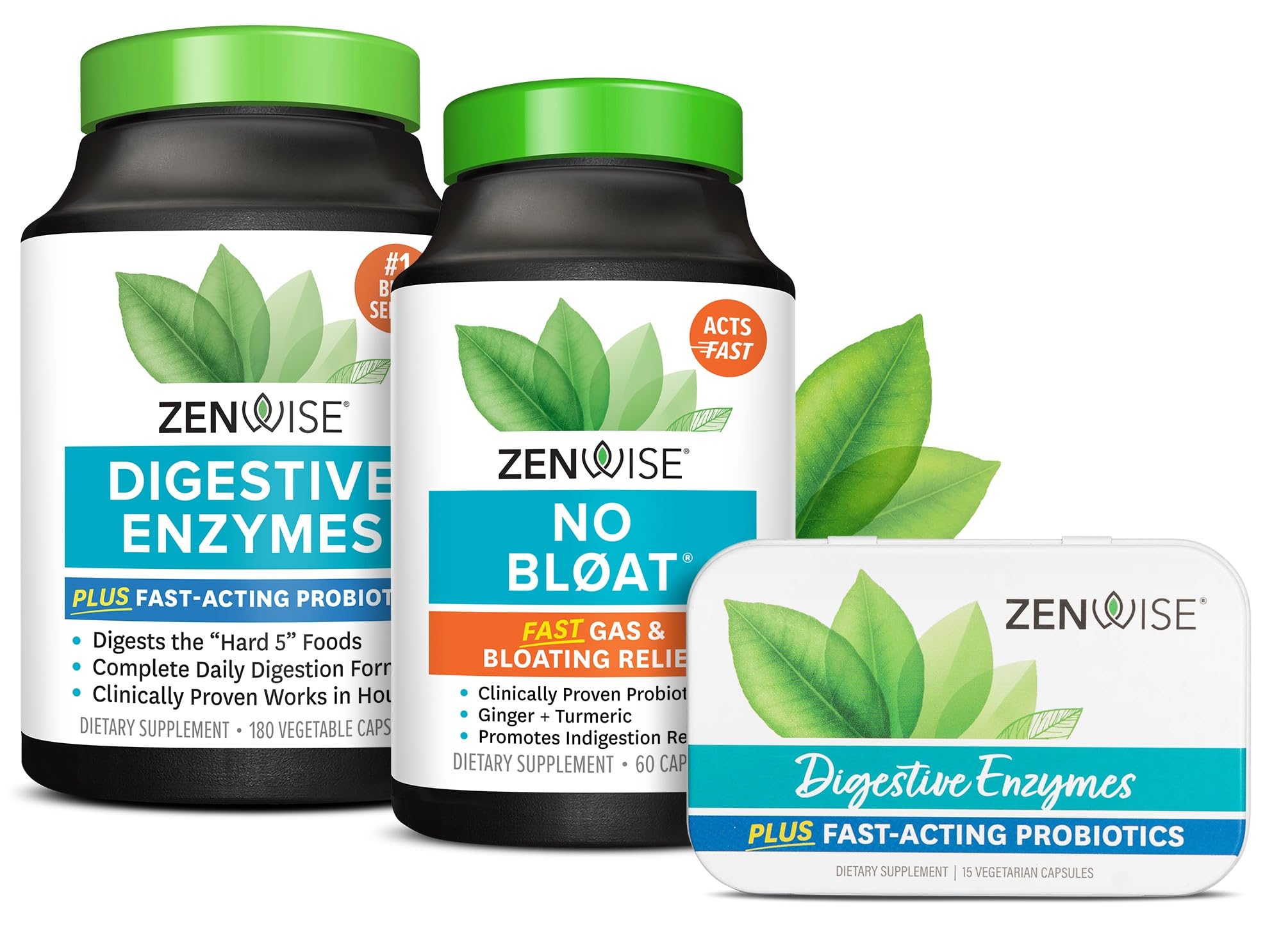 Zenwise HealthDigestive Enzymes, No Bloat, and Free Travel Tin with Probiotics for Digestive and Gut Health | Bloating Relief for Women and Men