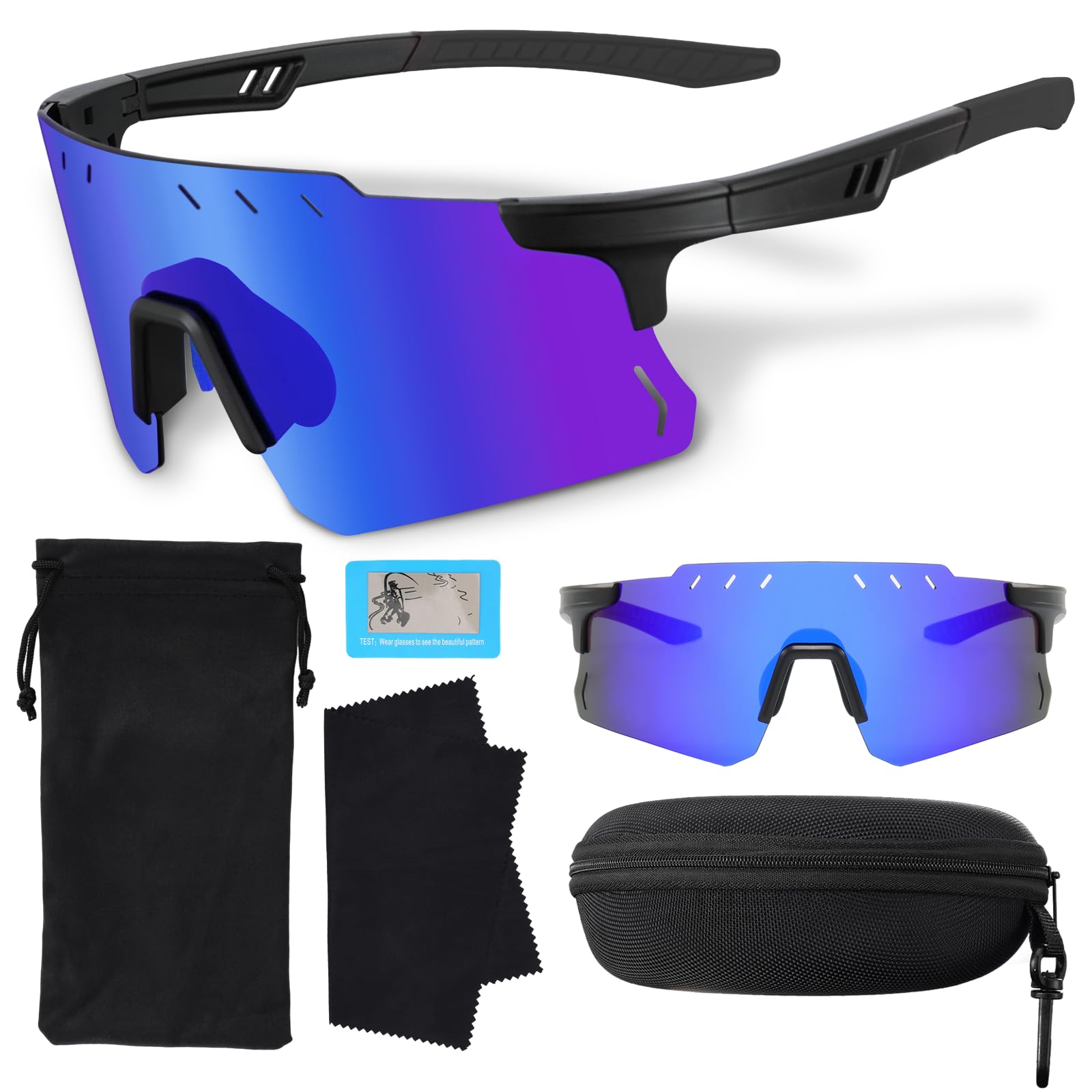 Uilfsur Schnelle Brille Rave Sonnenbrille Herren Damen Polarisiert,Fahrradbrille Sunglasses UV400,Sportbrillen für Outdoor-Aktivitäten wie Reiten Skifahren Angeln Laufen Reisen usw
