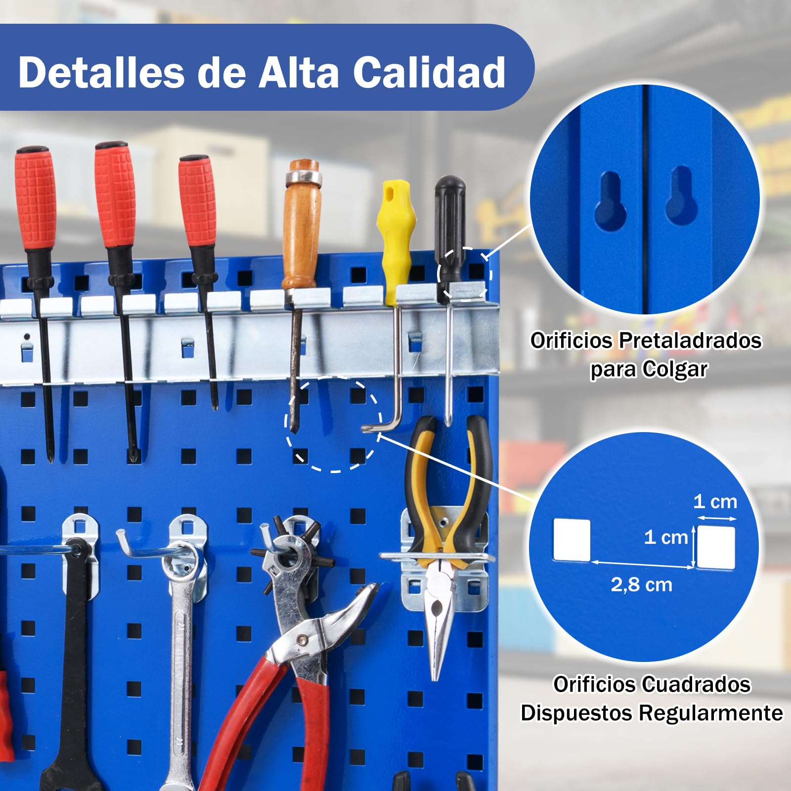 COSTWAY Kit de Organizador de Herramientas para Pared, Kit de Organización de Herramientas con 3 Paneles Perforados y 28 Accesorios para Colgar, Panel de Herramientas con Agujeros para Garaje (Azul)