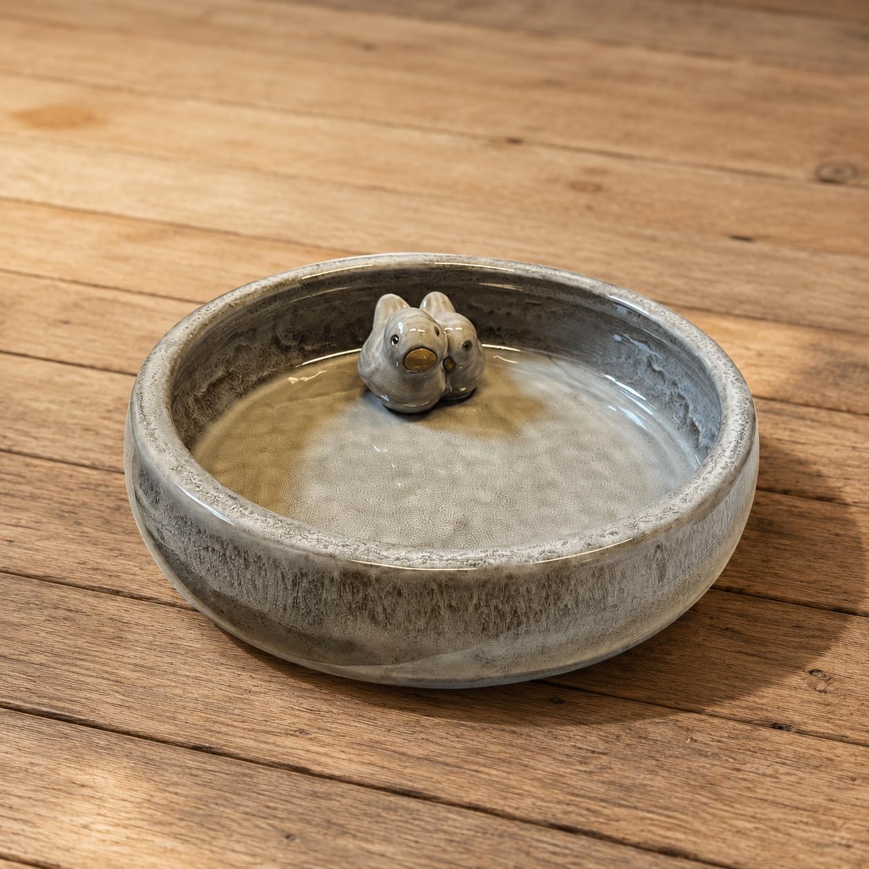 Glasierte Vogeltränke 35 cm aus Keramik – hochgebrannte Gartenschale für Vögel, Vogelbad & Wasserschale, hochwertige Vogeltränke in Grün oder Cappuccino, 8 cm hoch (grau)