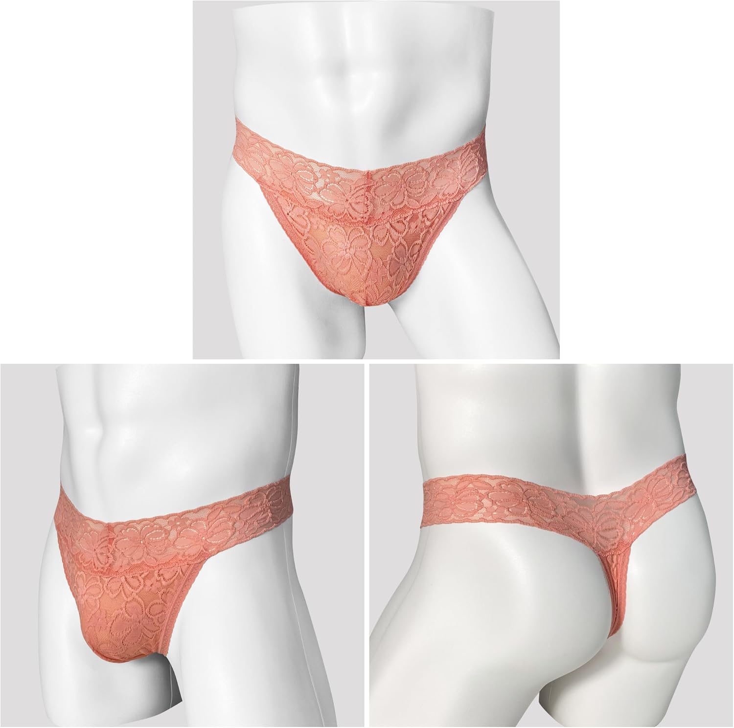 Sexy Men Lace Thongs Comfortable Soft Lace T Back Thong Underwear Wide Waistband 2 Pack Size S-4XL - Image 5