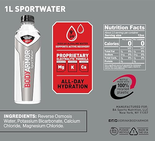 Miniatura 3 de Body Armor Nutrition Sport Water Agua alcalina, hidratación superior, fórmula deportiva con electrolitos equilibrados de pH, apoya la recuperación