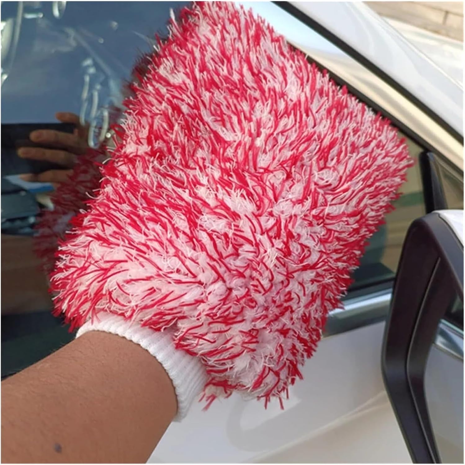 4pc Fiber Car Wash Gloves Super Soft Plush Double Sided Cleaning Towel Care(Blue Flower)