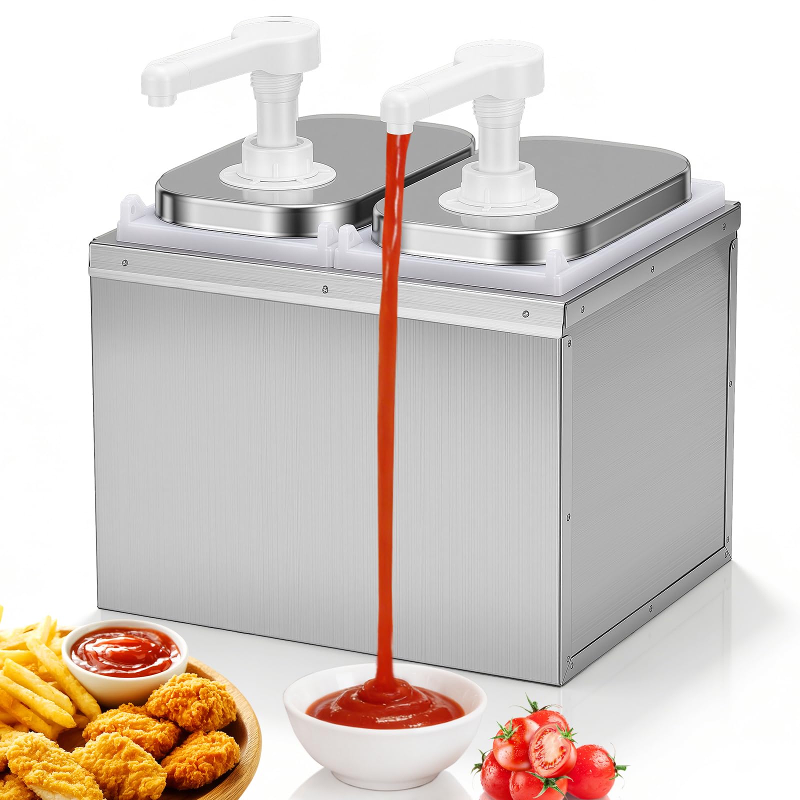 Dispensador de salsa de ketchup de 4 litros, estación de bombeo, acero inoxidable 304, apto para alimentos, apto para lavavajillas, sin goteo, ideal para ketchup, mayonesa, mostaza, miel, 2 ×