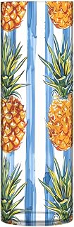 Hand-Painted Pineapples Blue Striped Flower Vase Bud Vase Home Decor for Dining Table Office Bedroom Living Room