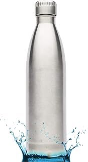 Kuel Stainless Steel Water Bottle (24oz/750ml) - Double-Wall & Vacuum Insulated - Sterling Silver - Eco-Friendly Water Canteen No BPA or Toxins! No Condensation or Metal Aftertaste Travel Thermos!