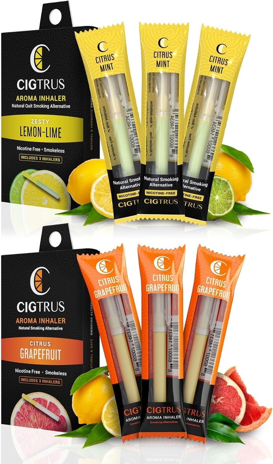 Cigtrus Quit Smoking Inhaler - Natural Refreshing, Smokeless Non Electric Diffuser Pen, No Nicotine or Vape – Menthol Citrus Grapefruit & Lemon Lime 6pk