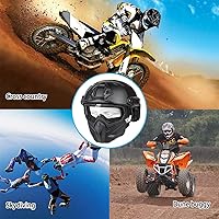 Vista 9 de Casco y máscara de Airsoft, máscara de cara completa con gafas desmontables, casco negro de paintball con soporte NVG y riel lateral, equipo táctico