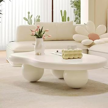 Cloud Coffee Table, Modern Coffee Table Irregular Small Coffee Tables Center Table for Living Room Unique Low Funky Tea Table,White,46.06"