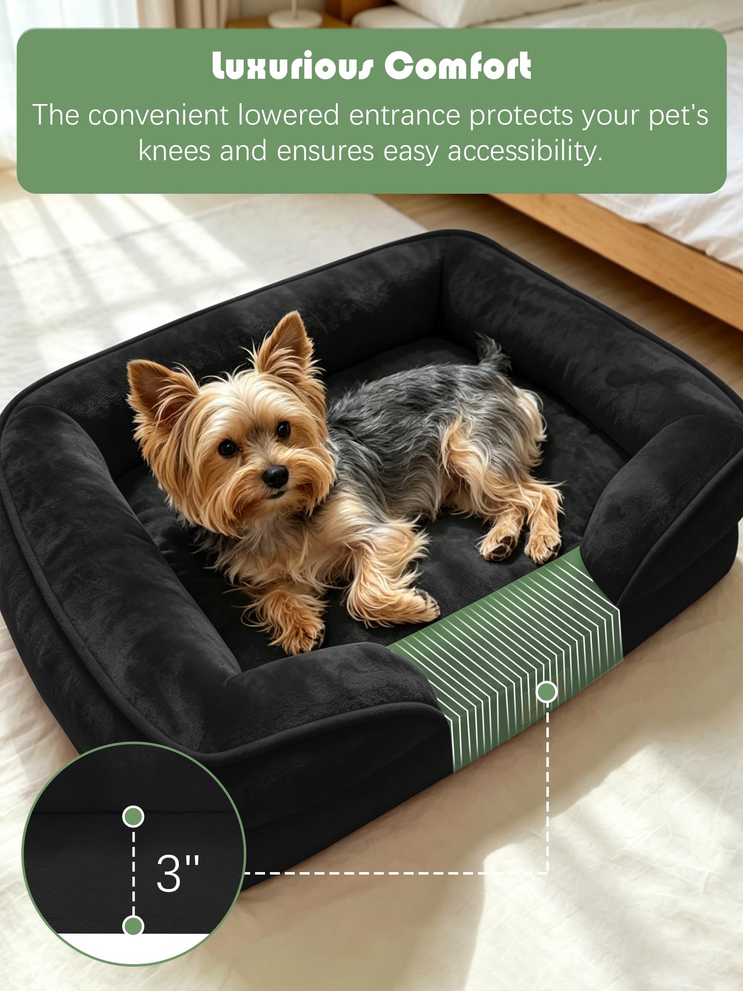 Spotted Play Orthopedic Dog Bed with Sides - Sofa Beds for Small Dogs, Supportive Foam Pet Couch Bed with Washable Removable Cover, Waterproof Lining and Non-Slip Bottom, Ice Blue - S view 3