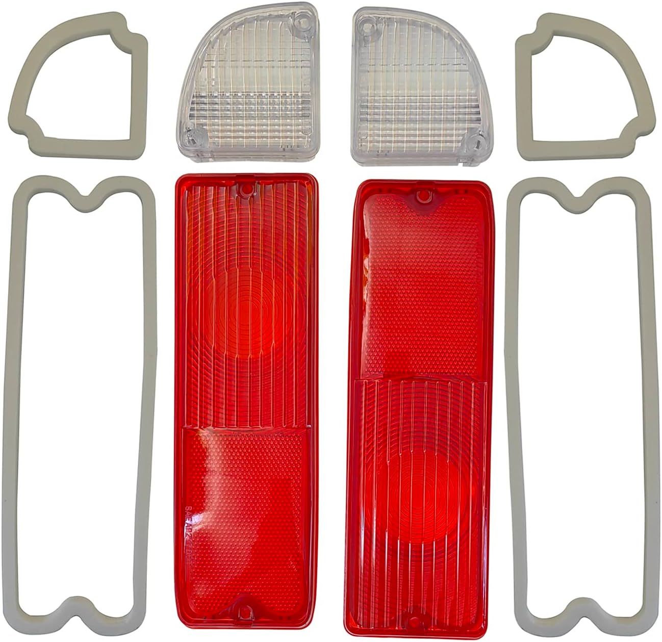Pair Rear Tail Brake Light Reverse Back Lamp Lenses with Gaskets Compatible with 1967-1972 Chevy Truck (Red & Clear Lens)